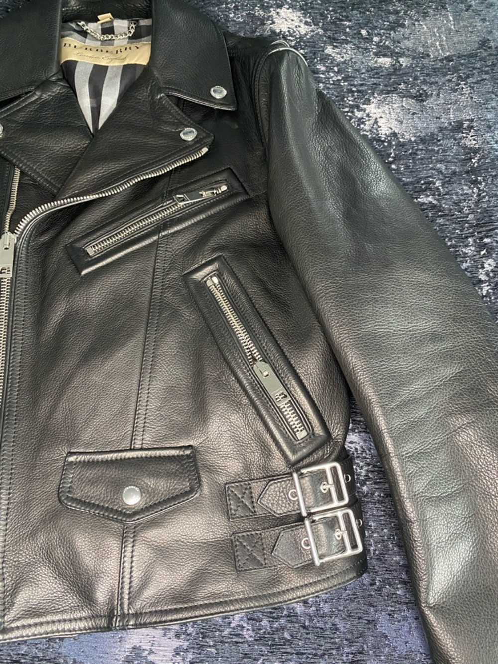 Burberry Black Leather Moto Bomber Jacket - Men's - Picture 6 of 6